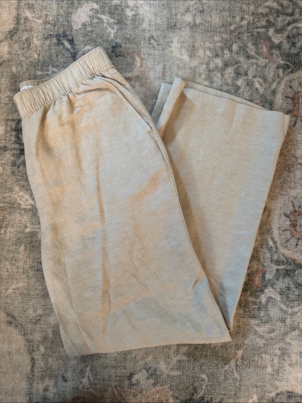 LOFT Women’s elastic-waist linen blend wide leg pants - S